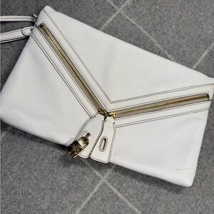 D&G White Leather Lock Envelope Zip Hand Bag